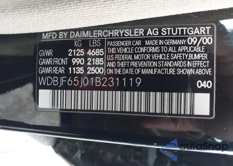 2001 Mercedes-Benz E 320 из США, поврежденный, VIN WDBJF65J01B231119